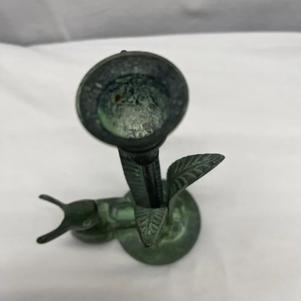 Vintage Cast Metal Rabbit Bunny Candleholder w/ Leaves 7